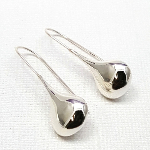 SILVER ELONGATED TEARDROP EARRINGS - Picture 1 of 6